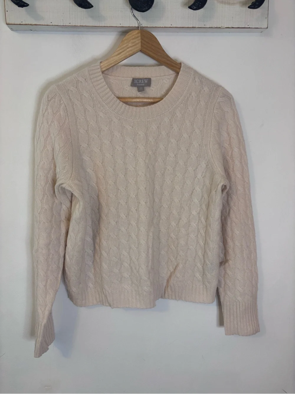 J. Crew Cream Cable-Knit Cashmere Crewneck Sweater